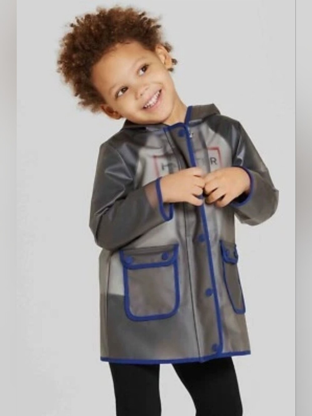HUNTER Kids Waterproof Hooded Raincoat Translucent/Blue Size 5T